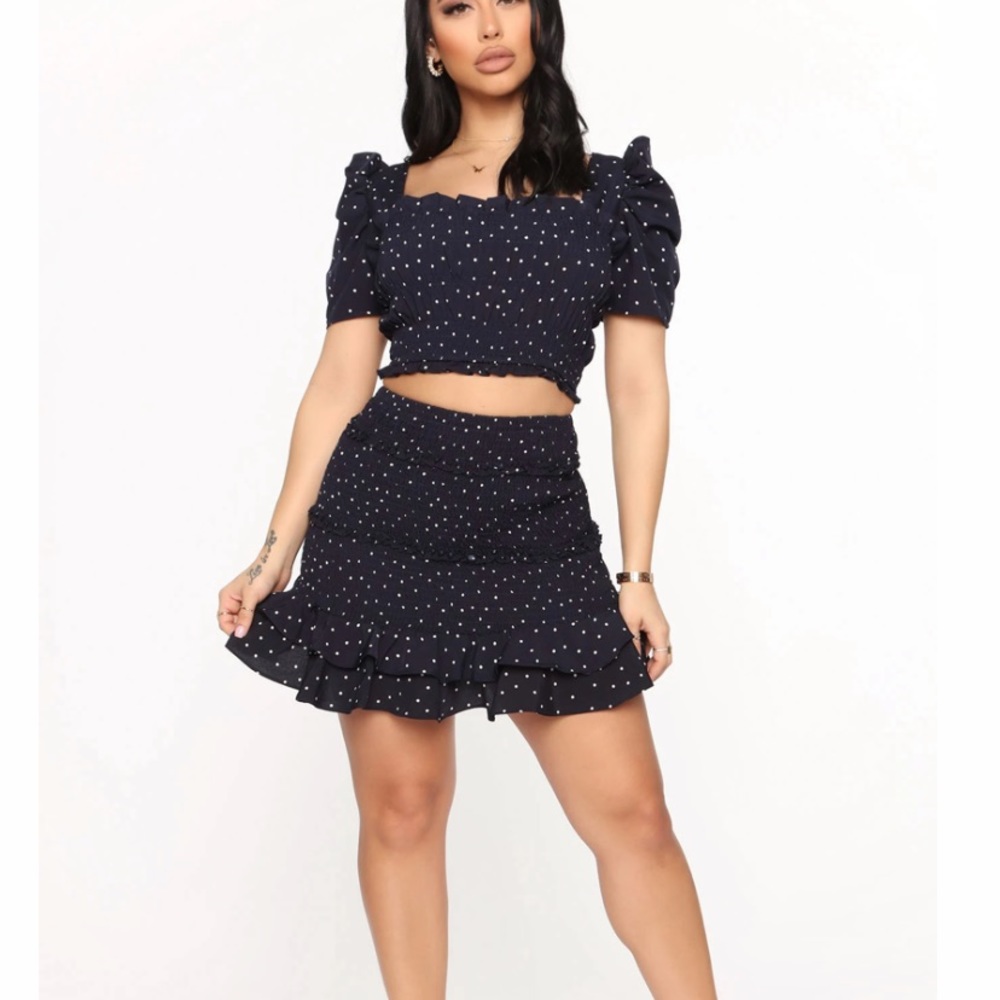 FashionNova two piece navy blue set